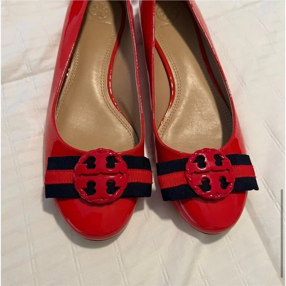 Tory Burch Maritime Flats Red Patent Leather  Tie Up 8.5 - Picture 3 of 7